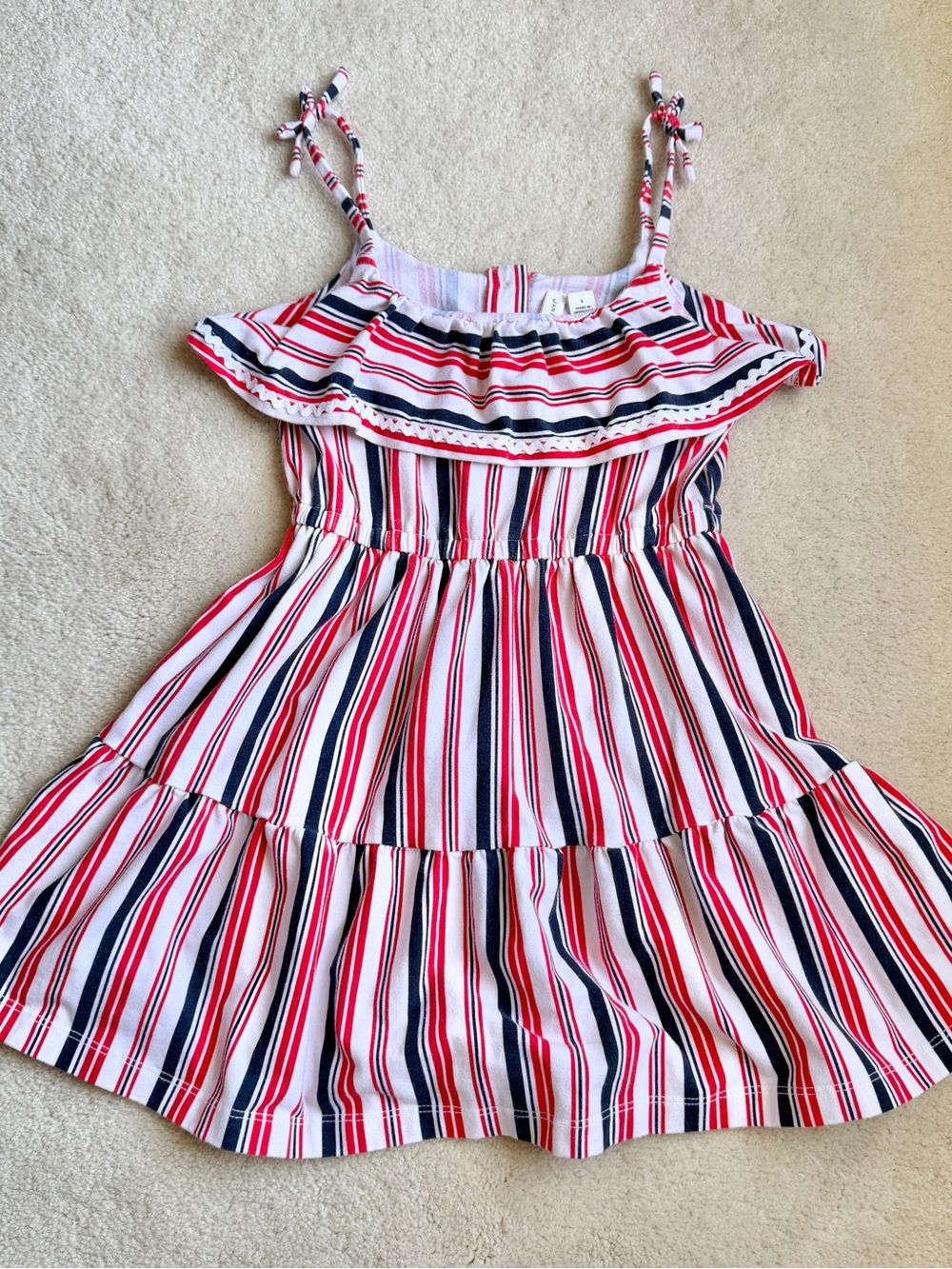 Janie and Jack Red White Blue Striped Tiered Sundress 4th of July Girls Size 5